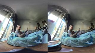 VR 180 8K teasing you on the couch stroking his thick cock raw POV