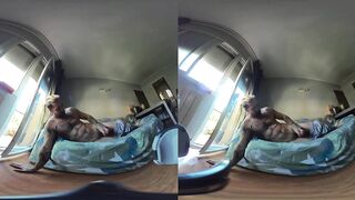 VR 180 8K teasing you on the couch stroking his thick cock raw POV