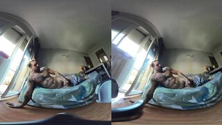 VR 180 8K teasing you on the couch stroking his thick cock raw POV