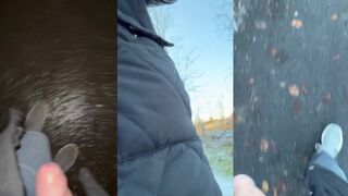 Walking outside with my monster cock out and jerking in public