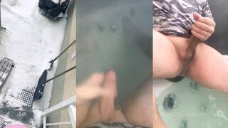 Giant Load Dumped While Jerking Off in Freezing Cold Hot Tub Then Gobbled Up By Bearded Daddy