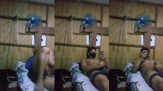 Stepbrother's muscular handjob caught on cam