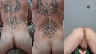 Hot bearded daddy grinds fake pussy solo with tattoos