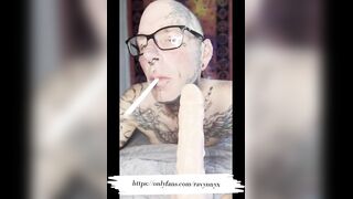 Split Tongue Smoking Blowjob destroys glasses fit guy climax