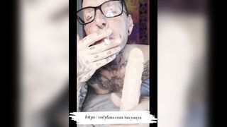 Split Tongue Smoking Blowjob destroys glasses fit guy climax