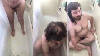 Solo soap suds chubby gay peeping belly bulging in bathroom