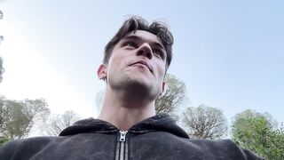Forced to cum in the forest thick cum all over my muscular bodybuilder ass