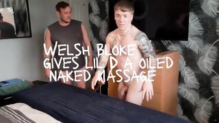 Welsh stud gives cheeky massage then secretly wanks big gay ass