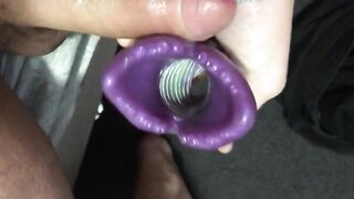 Gay guy wrecked by Fleshlight solo gooning with uncut dick