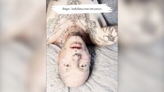 Tattooed face ruined with thick fake cum facial blowjob money shot