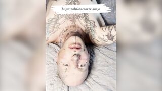 Tattooed face ruined with thick fake cum facial blowjob money shot