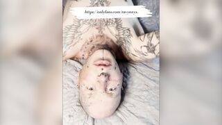 Tattooed face ruined with thick fake cum facial blowjob money shot