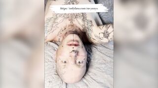 Tattooed face ruined with thick fake cum facial blowjob money shot