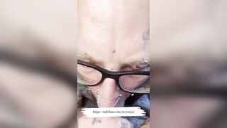 Closeup deep throat blowjob with split tongue and face tattoo