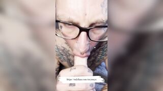 Closeup deep throat blowjob with split tongue and face tattoo