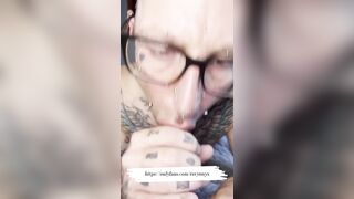 Closeup deep throat blowjob with split tongue and face tattoo
