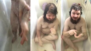 Shower talk with dad's chubby guy belly bulge peeper