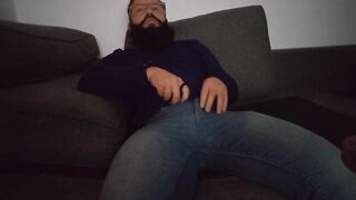 Gay hairy bearded guy jerks big cock straight man jizz