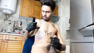 Skinny twink with thick BBC ruined solo after tattoo ink stays hard