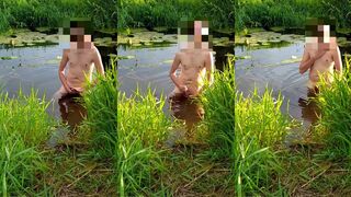 Polish twink strokes his tiny cock in forest exhibition cumshot