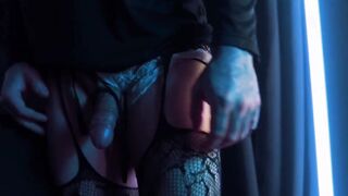 Femboy lingere tightens leaking cock until ruined