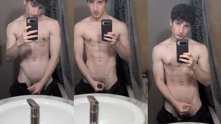 Young straight guy jerks in mirror getting his gay muscle gaping face fucked bare