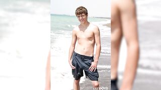 Two tight twinks get hard on the beach raw cum fun
