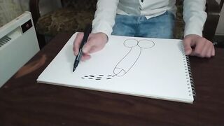 Stepdad catches stepson drawing a penis then rides his thick cock bareback