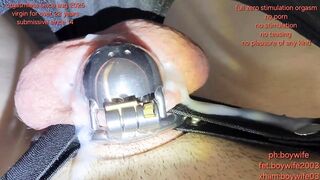 Femboy sissy forced in chastity gagging on beta cumshot while cuck moans loud