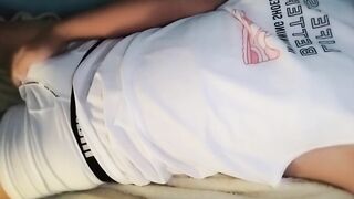 Gay hunk jacked off in white briefs leaks cum all over panties