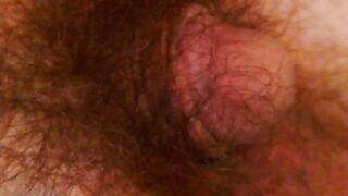 Gay chubby dude getting his bushy balls poked while relaxing solo