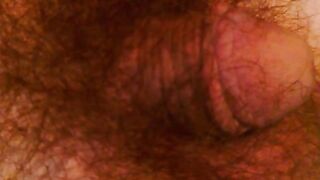 Gay chubby dude getting his bushy balls poked while relaxing solo