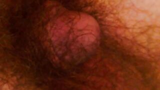 Gay chubby dude getting his bushy balls poked while relaxing solo
