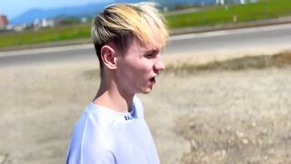 Straight guy sold his cock on the beach gets a throbbing blowjob for cash