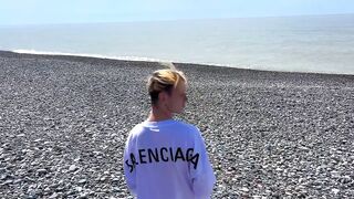 Straight guy sold his cock on the beach gets a throbbing blowjob for cash