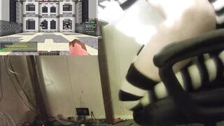 Femboy twink rides dildo to beat Minecraft TNT Run with moaning anal sounds