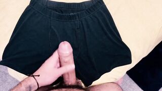 Tattooed hot guy moaning loud cumming in his underwear