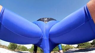 Spandex bulge explosion cumming in workout leggings exposed