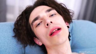 18 Year Old Twink Rubs His Huge Cock Till He Cums Squirt