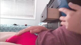 Tight red bikinis stuffed with cum while trying on gay underwear