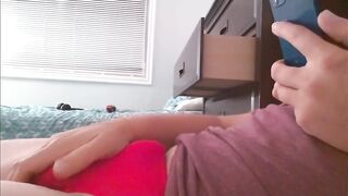 Tight red bikinis stuffed with cum while trying on gay underwear