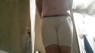 Desperate gushing ruined my shorts huge cumshot after 6 hrs of piss torture