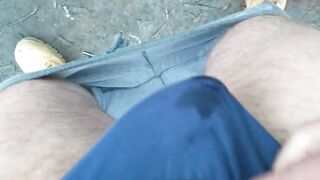 Big thick dicks blows white cum in my undies with uncut gay tradie out bush