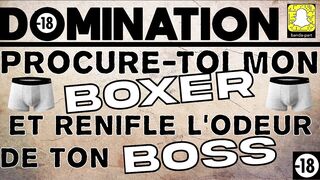 French boss smells his soaked boxers while degrading his submissive