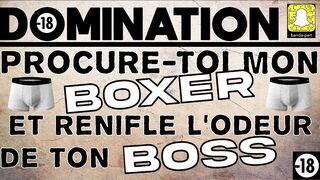 French boss smells his soaked boxers while degrading his submissive