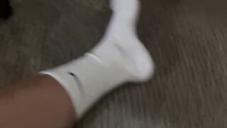 Thick legs thick cock big load cum on underwear handjob