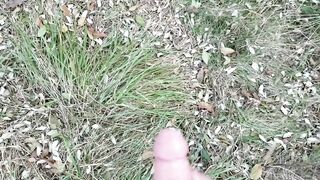 Twink rubs thick cock outdoors until thick ropes of cum explode