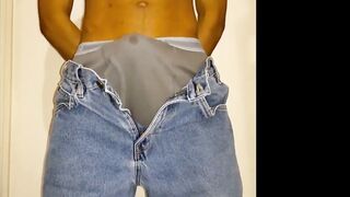 Throbbing cock milked hands free in tight gay briefs creampie