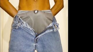 Throbbing cock milked hands free in tight gay briefs creampie