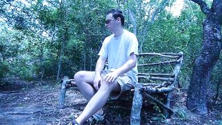 Kudoslong strips naked outside and wanks until he gushes thick cum all over his cock